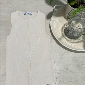Zara Ivory Ribbed Knit Stretch Top